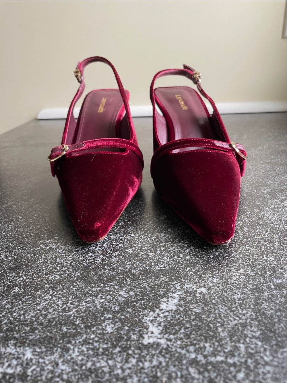 NWOT Larroude Size 7 Ines Wine Velvet Slingback Pointed-Toe Heels Burgundy - Picture 6 of 16